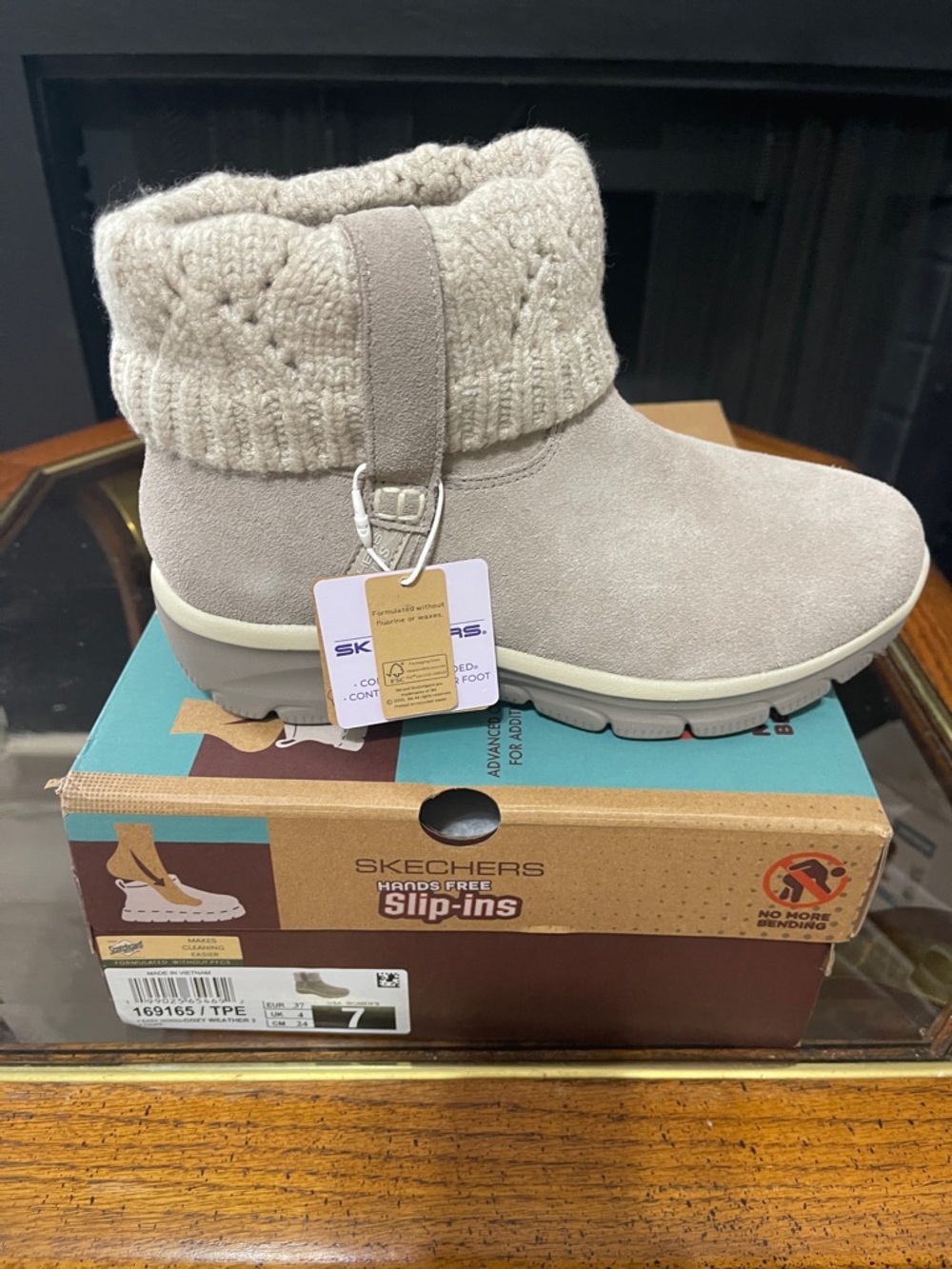 Skechers Light Taupe Knit-Cuff Slip-On Ankle Bootie
